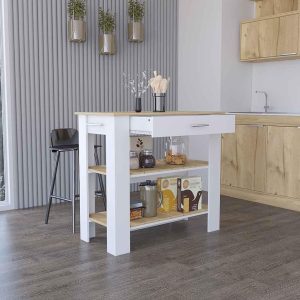 Delos 40 Kitchen Island, Two Shelves, One Drawer, Four Legs
